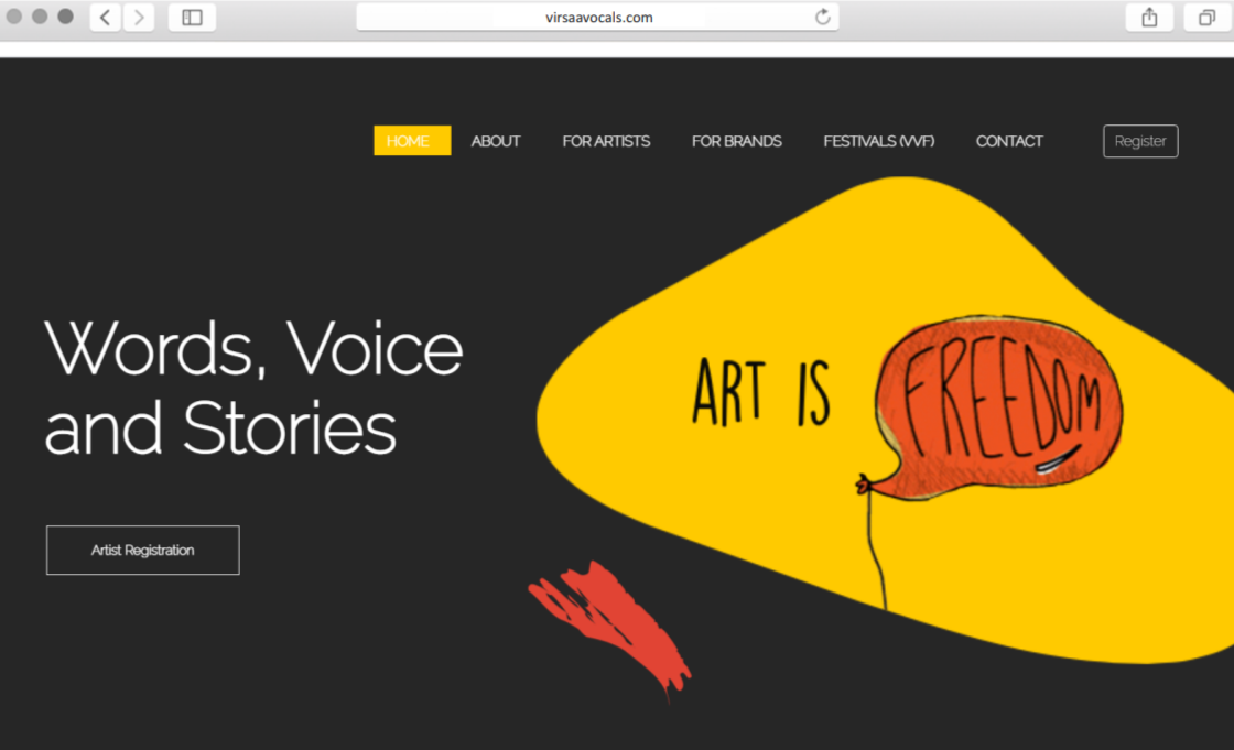Virsaa Vocals website screenshot – Words, Voice and Stories